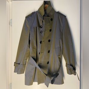 Men's Olive With Blue Undertone Trench Coat Double-Breasted Jacket